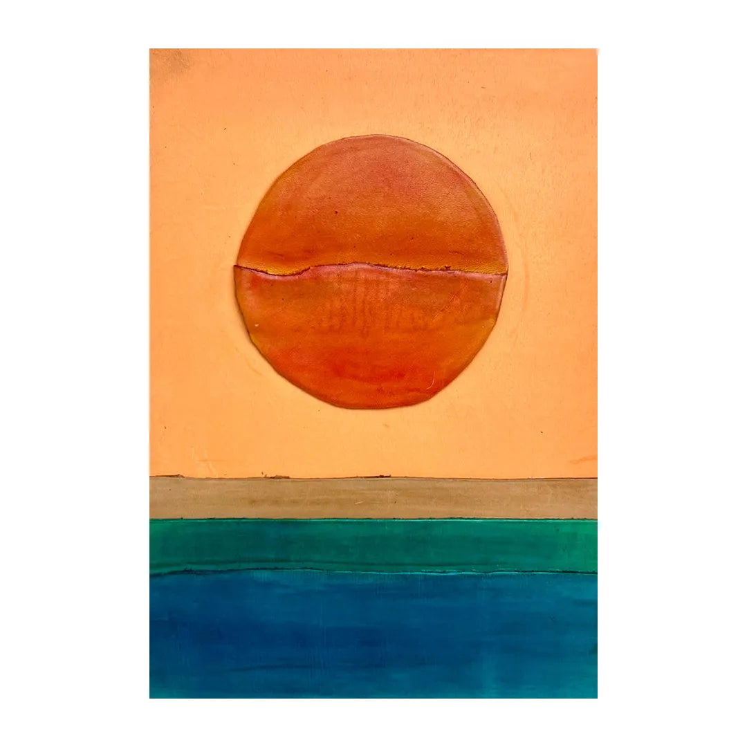 レザーのコラージュアート(SUN RISE) 革 A5サイズ 木製パネル