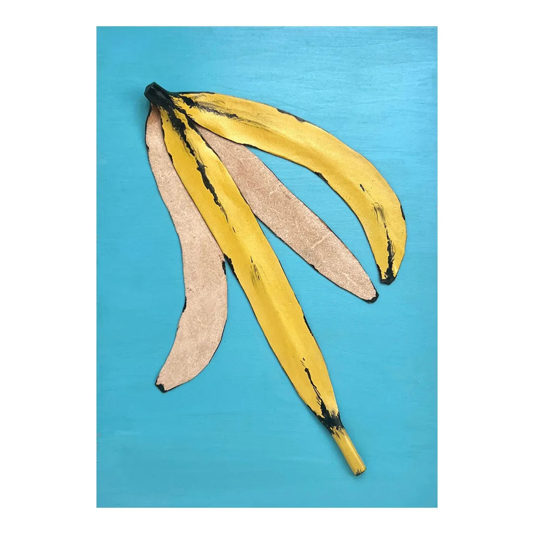 レザーのコラージュアート(バナナの皮)革 A4サイズ 木製パネル