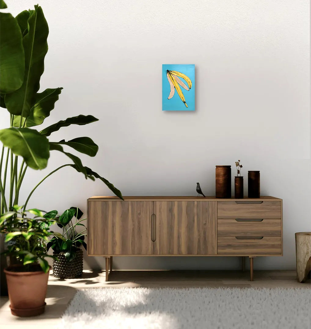 レザーのコラージュアート(バナナの皮)革 A4サイズ 木製パネル