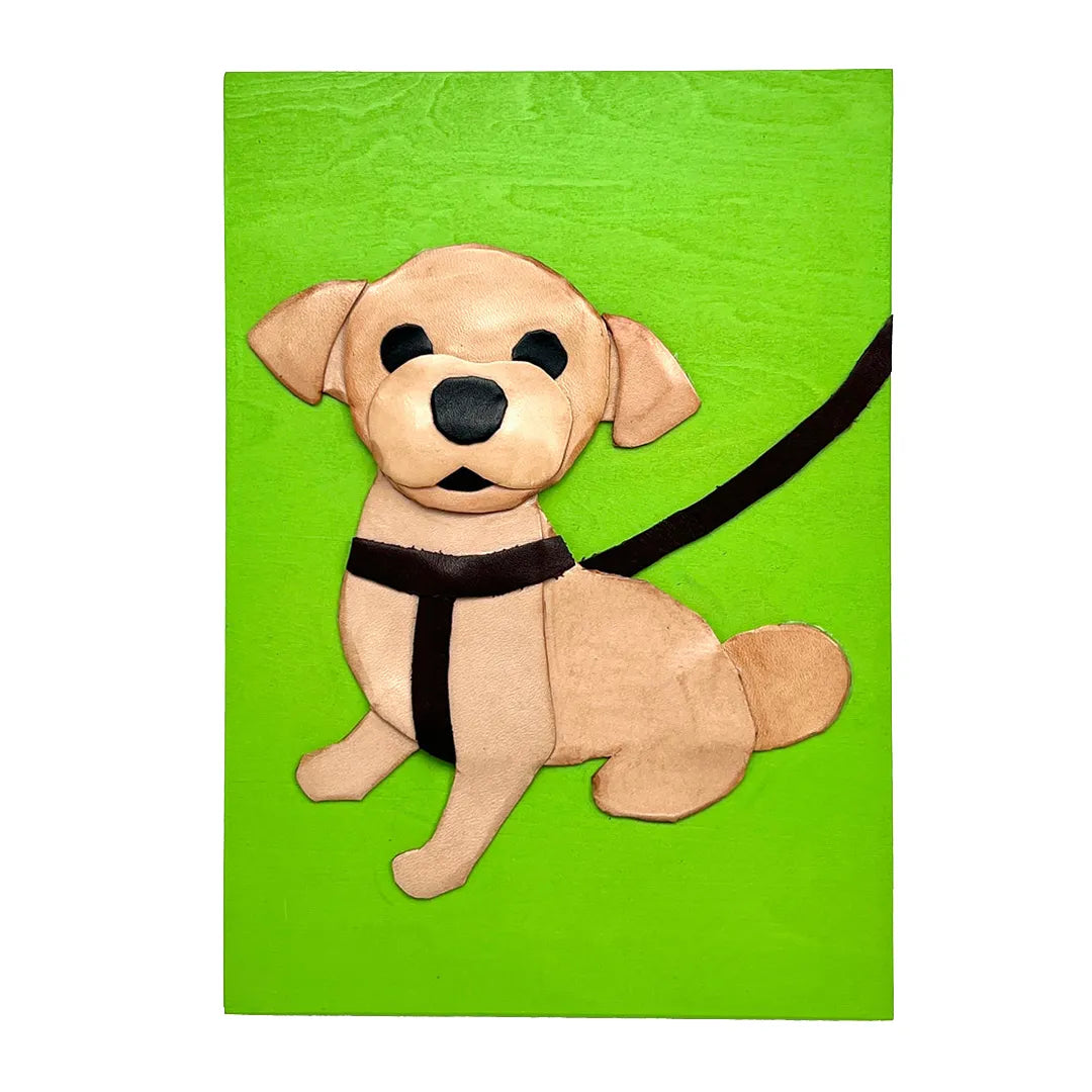 レザーのコラージュアート(SMALL DOG) 革 A5サイズ 木製パネル 一点物